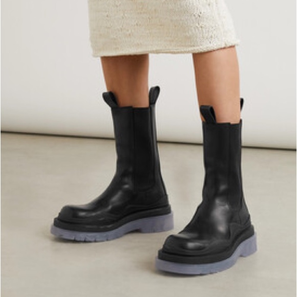 BOTTEGA VENETA CHELSEA TIRE LUG BOOTS BLACK/TRANSPARENT SZ 41